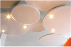 Lysande ljudabsorbent Sound Off nedpendlade ljudabsorbenter med infällda LED-lampor